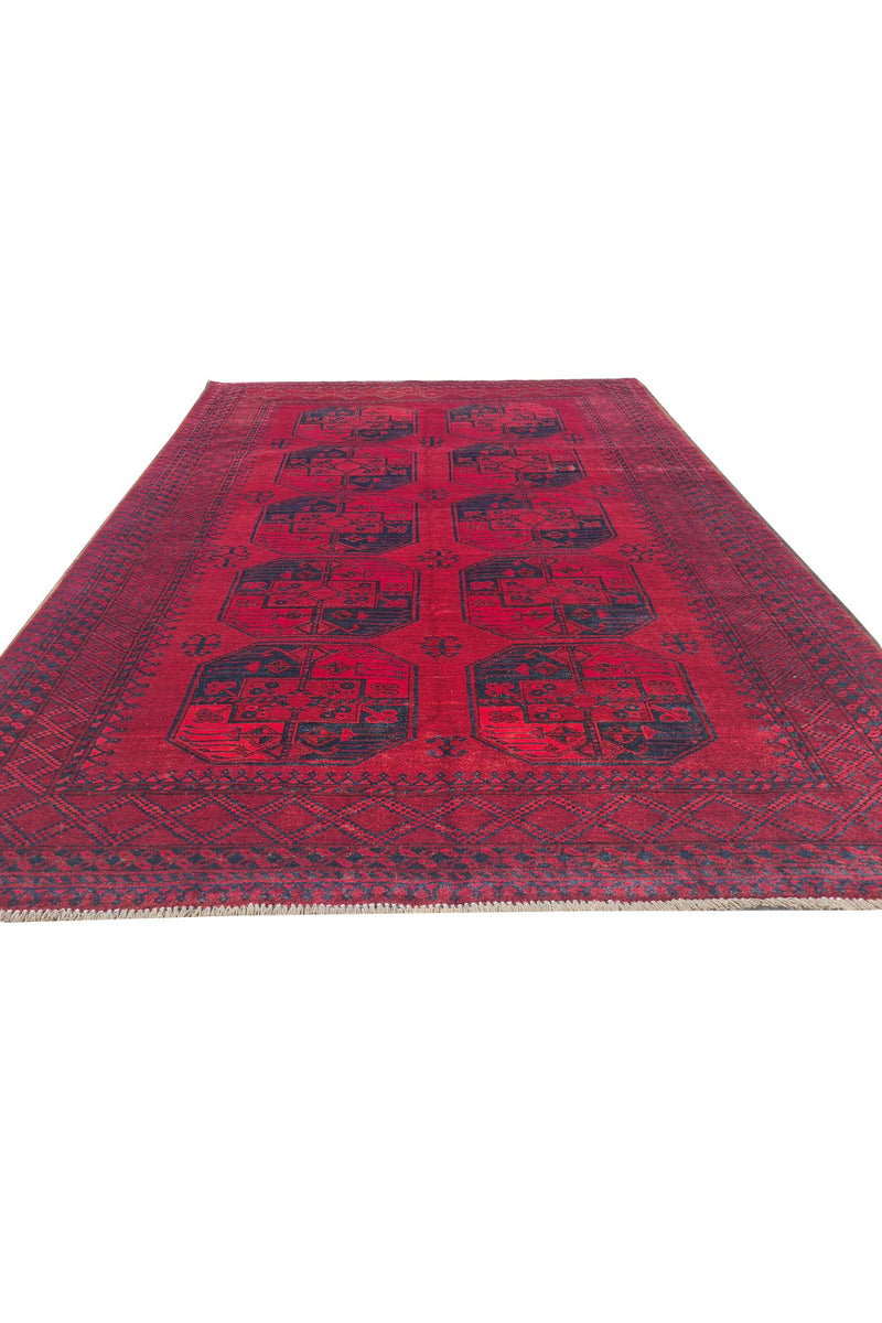 Authentic Hand Knotted Antique Afghan Turkmen Felpah Wool Area Rug 7.7 x 5.7 Ft (1400 Ger-4)