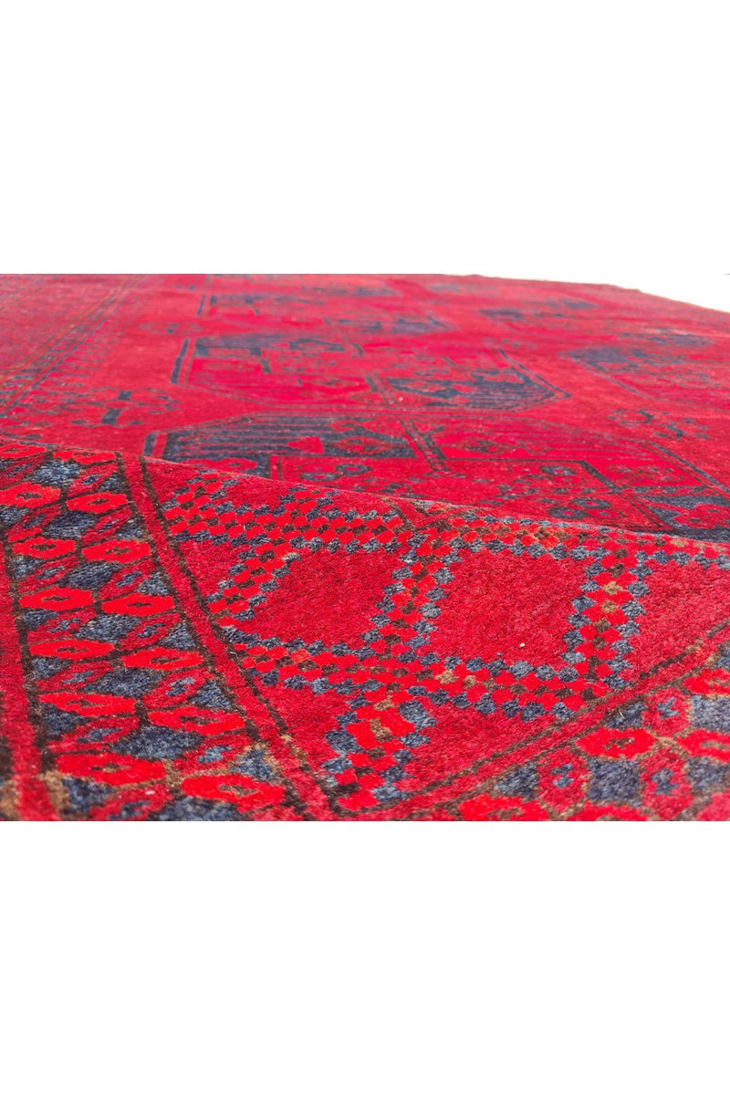 Authentic Hand Knotted Antique Afghan Turkmen Felpah Wool Area Rug 7.7 x 5.7 Ft (1400 Ger-4)
