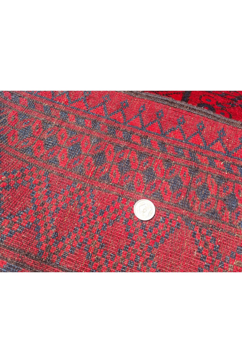 Authentic Hand Knotted Antique Afghan Turkmen Felpah Wool Area Rug 7.7 x 5.7 Ft (1400 Ger-4)