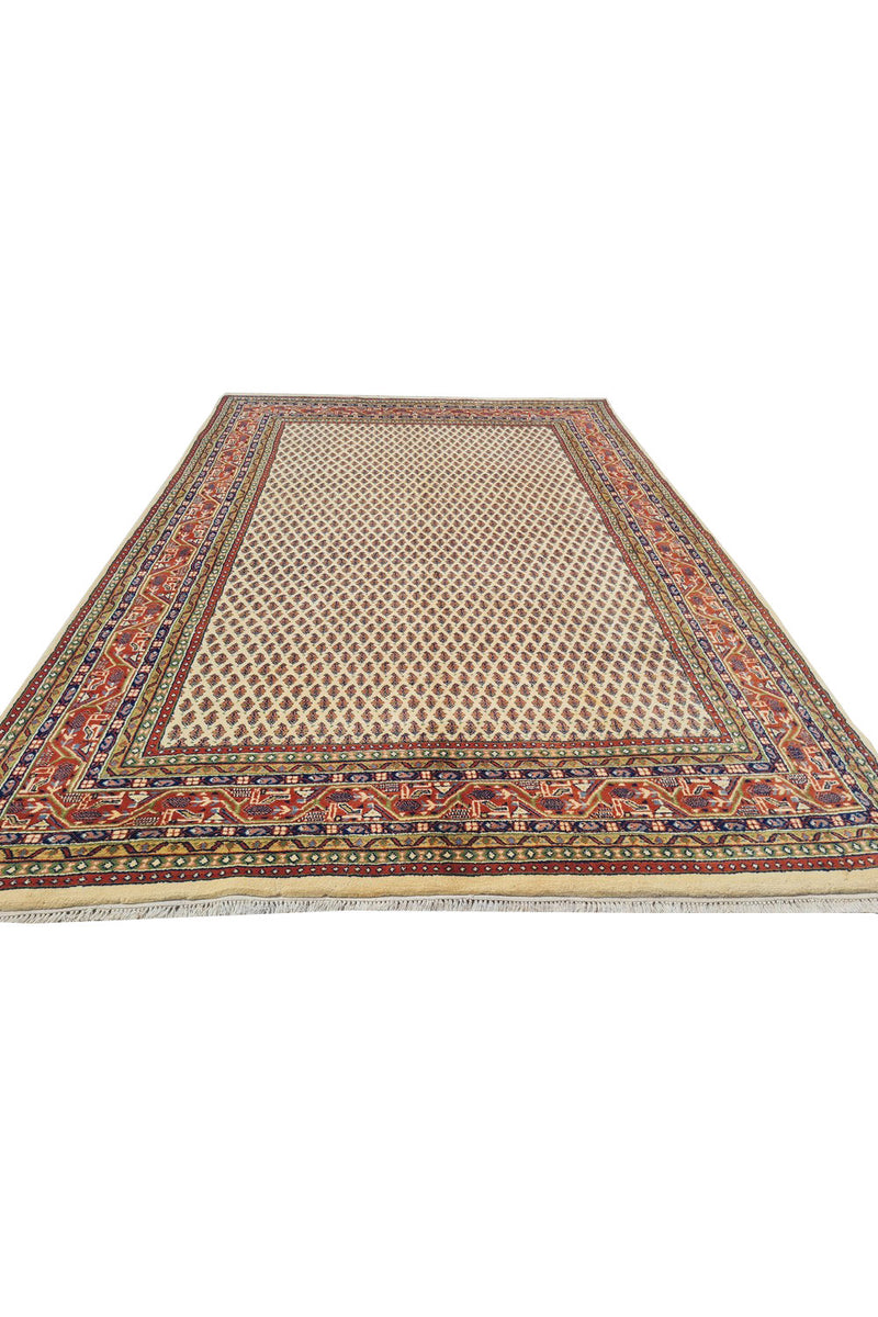 Authentic Hand Knotted Vintage Badam Gul Wool Area Rug 7.11 x 5.5 Ft (1422 Ger-4)