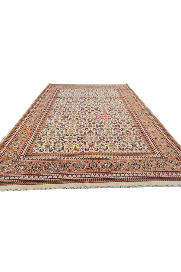 Authentic Hand Knotted Vintage Indo Wool Area Rug 9.7 x 6.6 Ft (1440 Ger-4)