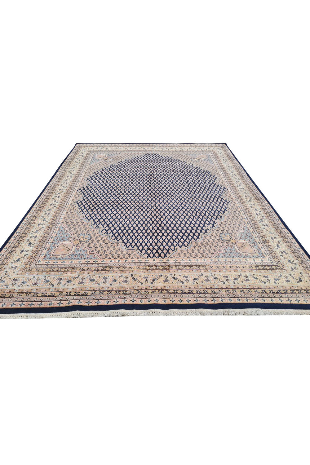 Authentic Hand Knotted Vintage Badam Gul Wool Area Rug 8.1 x 6.4 Ft (1445 Ger-4)