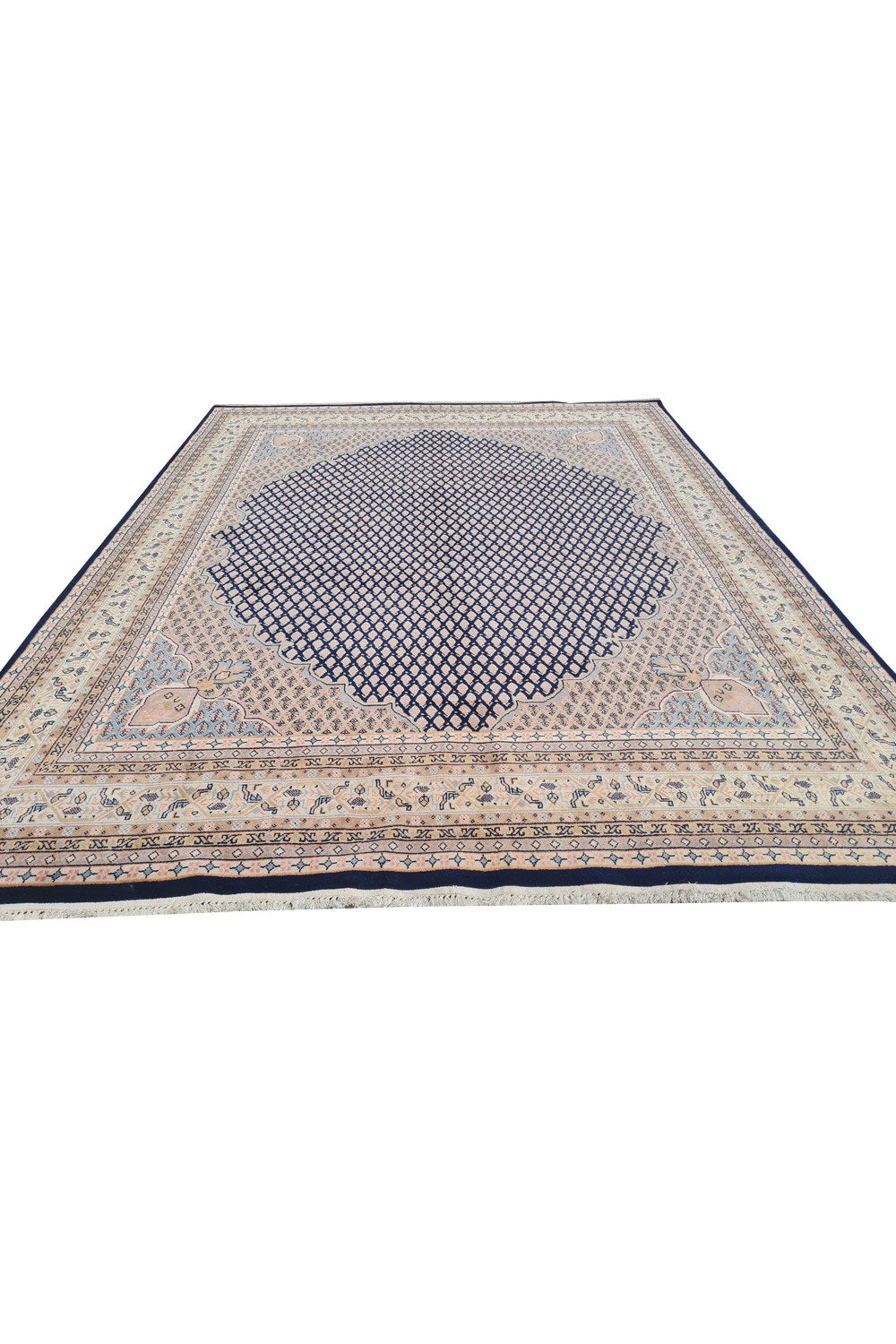 Authentic Hand Knotted Vintage Badam Gul Wool Area Rug 8.1 x 6.4 Ft (1445 Ger-4)