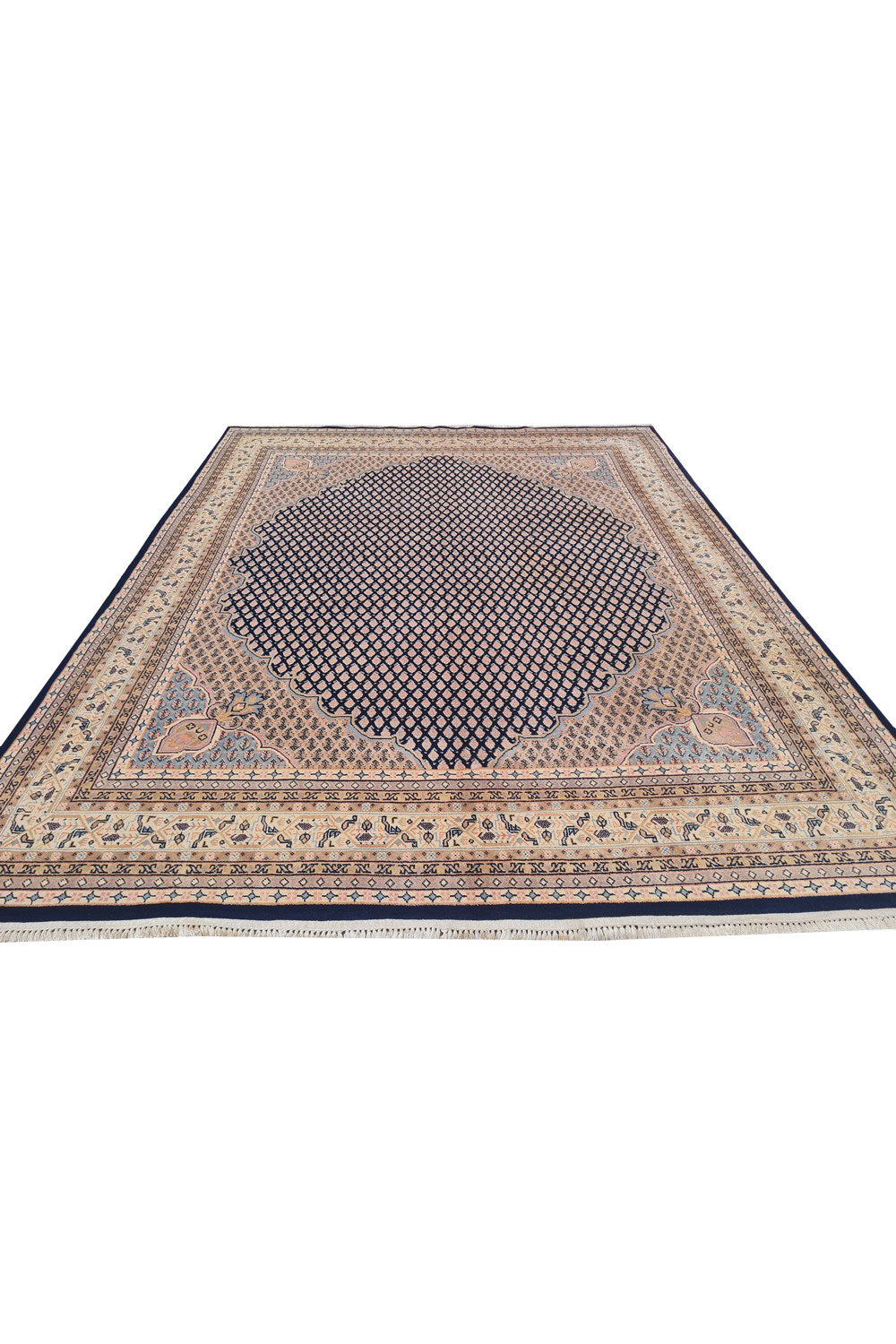 Authentic Hand Knotted Vintage Badam Gul Wool Area Rug 8.1 x 6.4 Ft (1445 Ger-4)