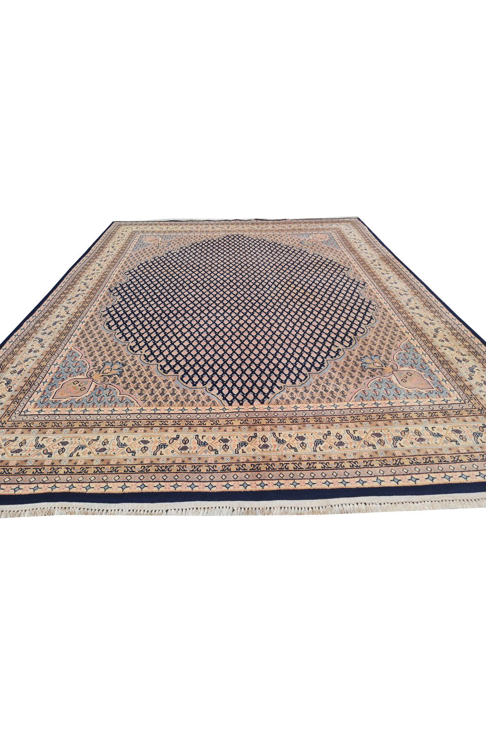 Authentic Hand Knotted Vintage Badam Gul Wool Area Rug 8.1 x 6.4 Ft (1445 Ger-4)