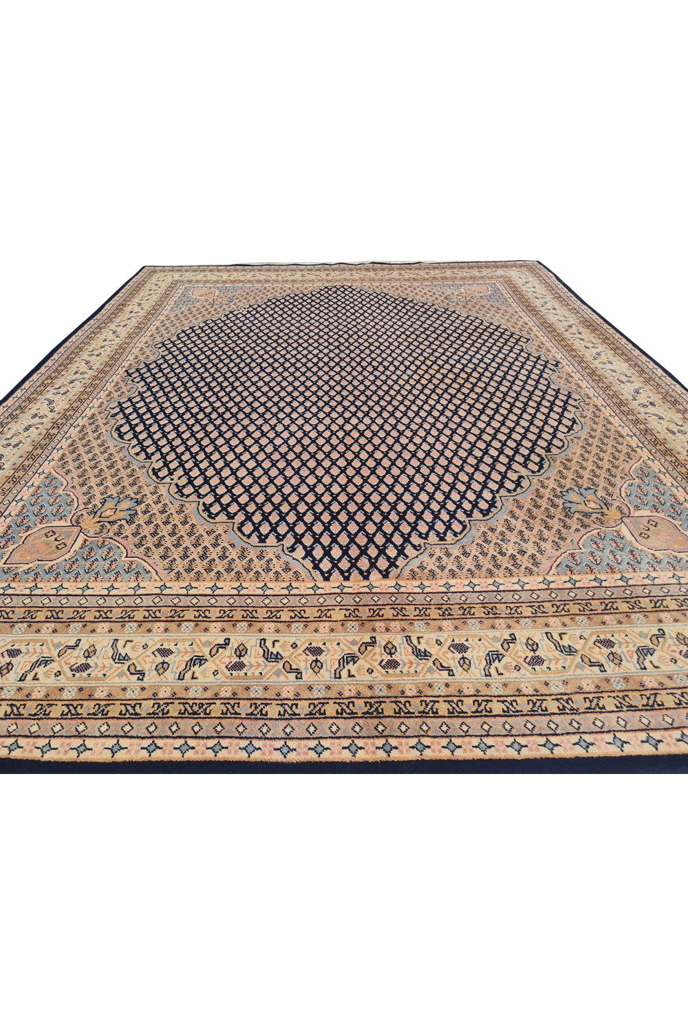 Authentic Hand Knotted Vintage Badam Gul Wool Area Rug 8.1 x 6.4 Ft (1445 Ger-4)