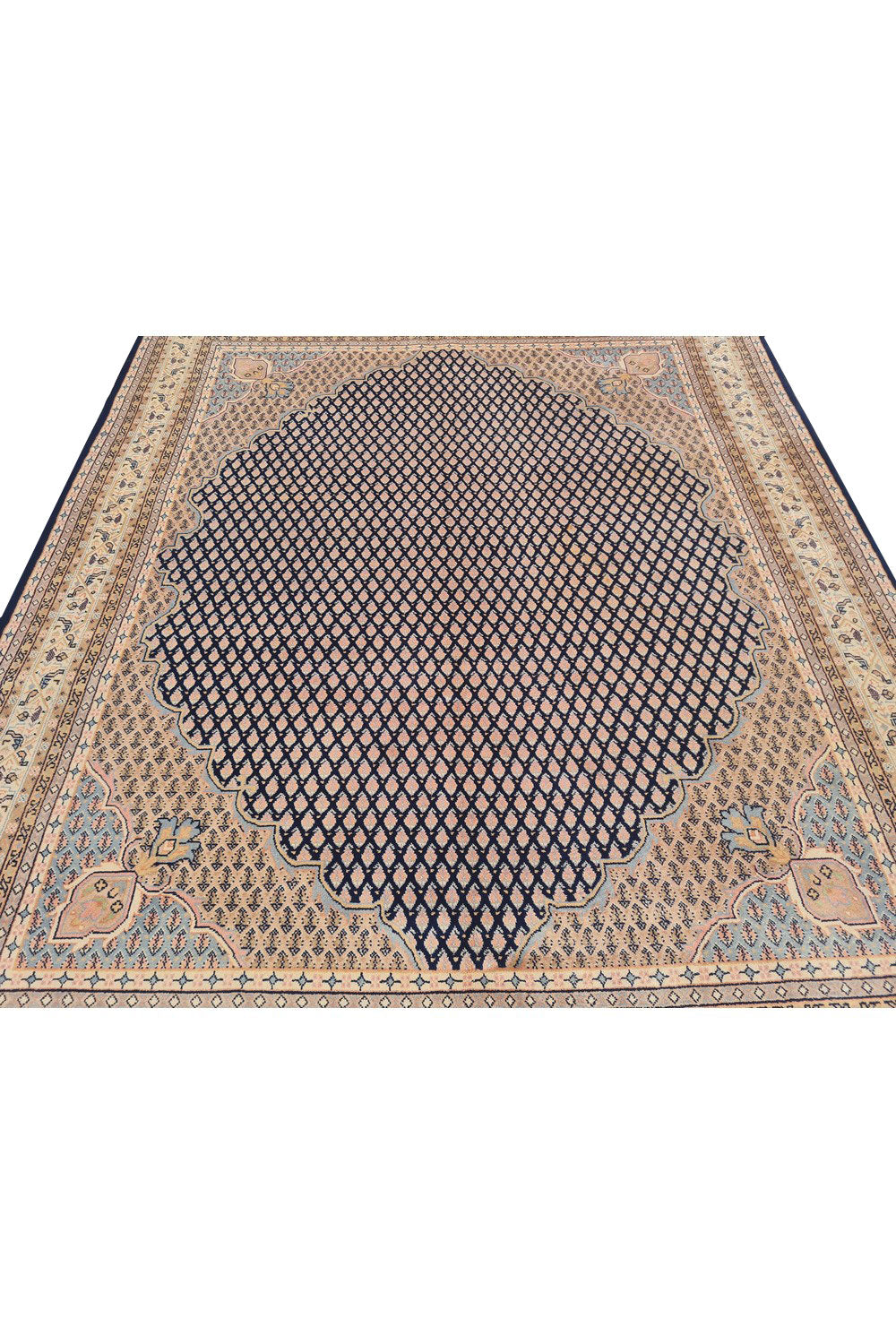 Authentic Hand Knotted Vintage Badam Gul Wool Area Rug 8.1 x 6.4 Ft (1445 Ger-4)