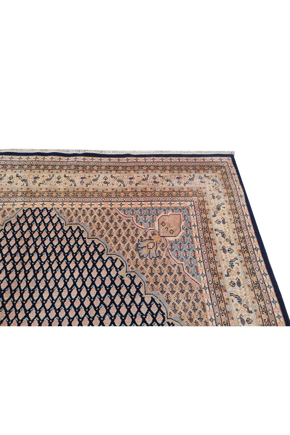 Authentic Hand Knotted Vintage Badam Gul Wool Area Rug 8.1 x 6.4 Ft (1445 Ger-4)