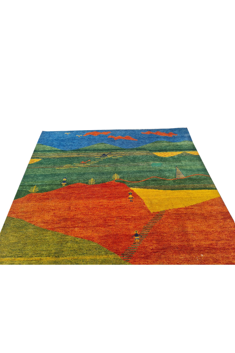 Authentic Hand Knotted Vintage Indo Gabbah Pictorial Wool Area Rug 7.5 x 5.7 Ft (1468 Ger-4)