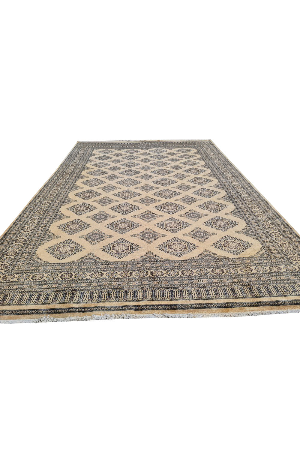 Authentic Hand Knotted Vintage Pakistani Bokhara Jhaldar Wool Area Rug 9.10 x 6.9 Ft (1476 Ger-4)