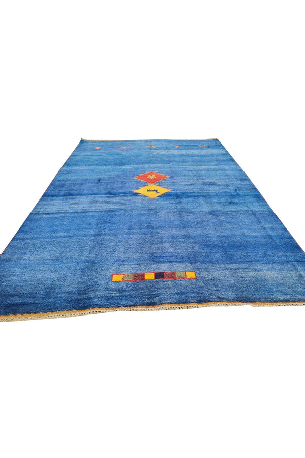 Authentic Hand Knotted Vintage Indo Gabbah Pictorial Wool Area Rug 8.0 x 5.9 Ft (1482 Ger-4)