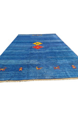 Authentic Hand Knotted Vintage Indo Gabbah Pictorial Wool Area Rug 8.0 x 5.9 Ft (1482 Ger-4)
