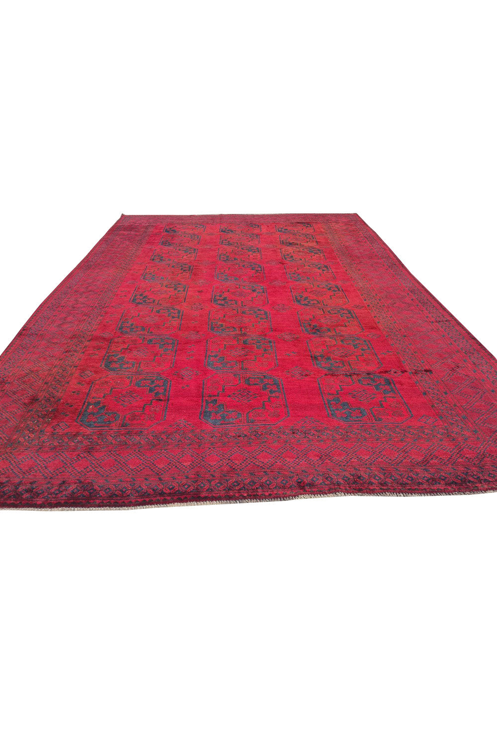 Authentic Hand Knotted Antique Afghan Turkmen Felpah Wool Area Rug 11.5 x 8.0 Ft (1485 Ger-4)