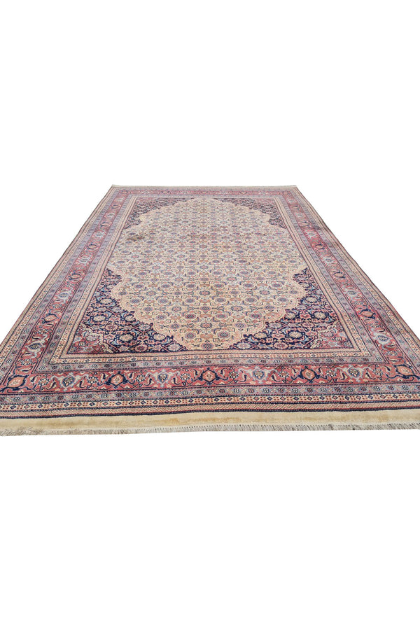 Authentic Hand Knotted Vintage Badam Gul Wool Area Rug 8.0 x 5.6 Ft (1487 Ger-4)