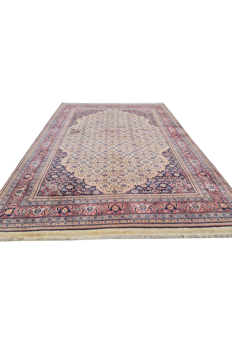 Authentic Hand Knotted Vintage Badam Gul Wool Area Rug 8.0 x 5.6 Ft (1487 Ger-4)