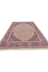 Authentic Hand Knotted Vintage Badam Gul Wool Area Rug 8.0 x 5.6 Ft (1487 Ger-4)