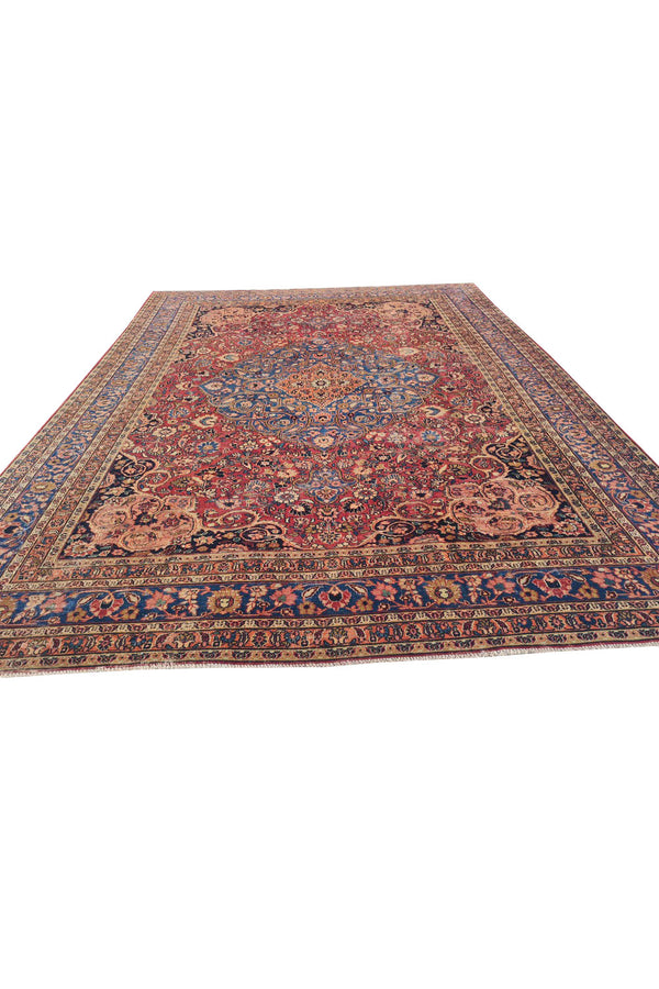 Antique Hand Knotted Qashoun Wool Area Rug 12.4 x 9.6 Ft (1493 Ger-4)