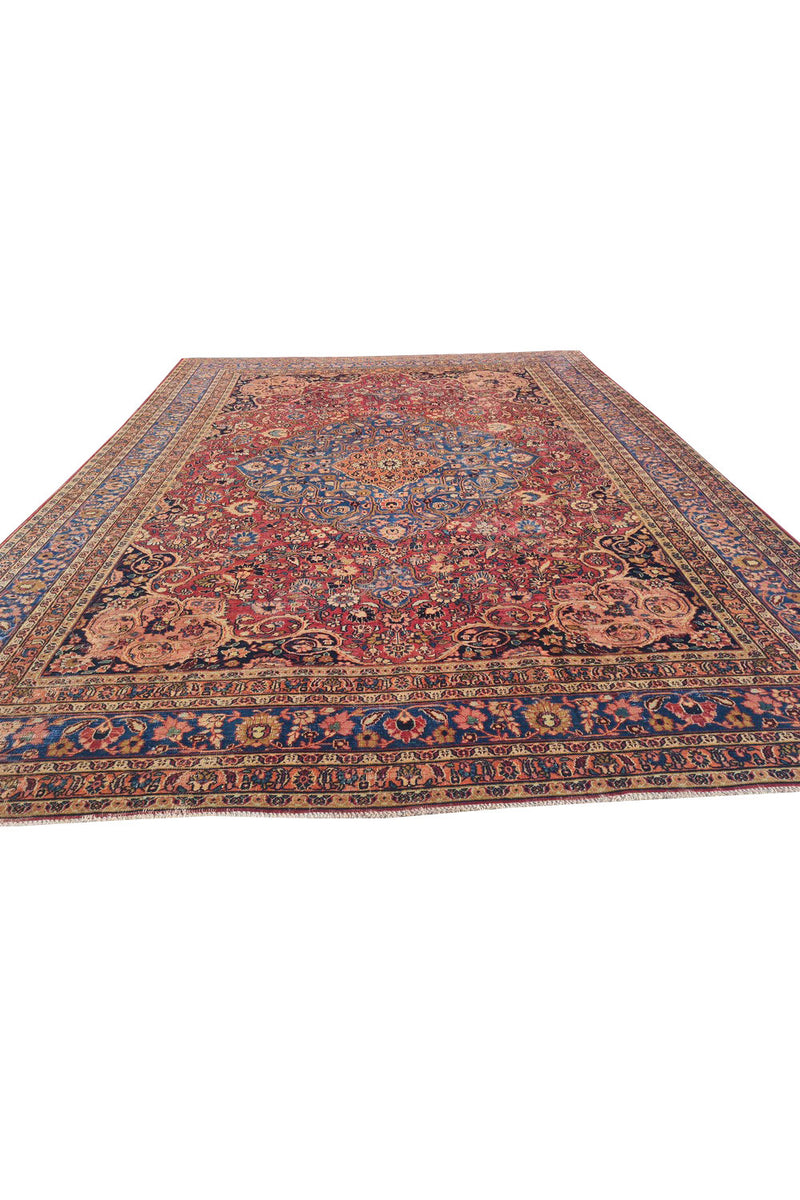 Antique Hand Knotted Qashoun Wool Area Rug 12.4 x 9.6 Ft (1493 Ger-4)