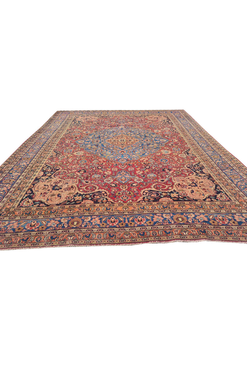 Antique Hand Knotted Qashoun Wool Area Rug 12.4 x 9.6 Ft (1493 Ger-4)