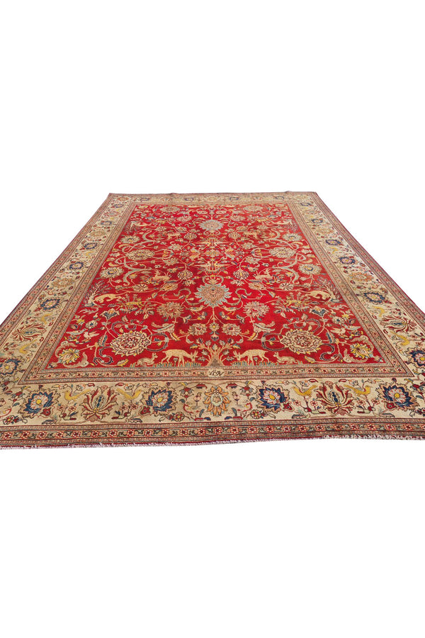 Authentic Hand Knotted Vintage Tabreez Wool Area Rug 13.7 x 9.10 Ft (1495 Ger-4)
