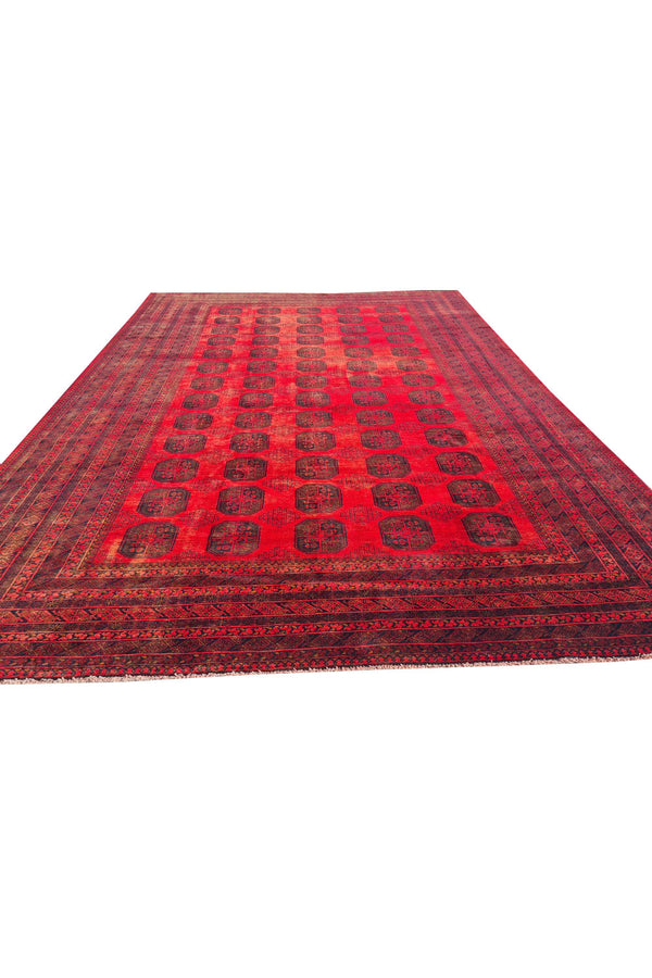 Authentic Hand Knotted Vintage Afghan Turkmen Felpah Wool Area Rug 11.7 x 8.3 Ft (1496 Ger-4)