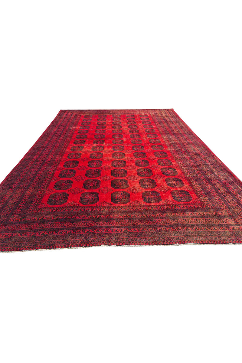 Authentic Hand Knotted Vintage Afghan Turkmen Felpah Wool Area Rug 11.7 x 8.3 Ft (1496 Ger-4)