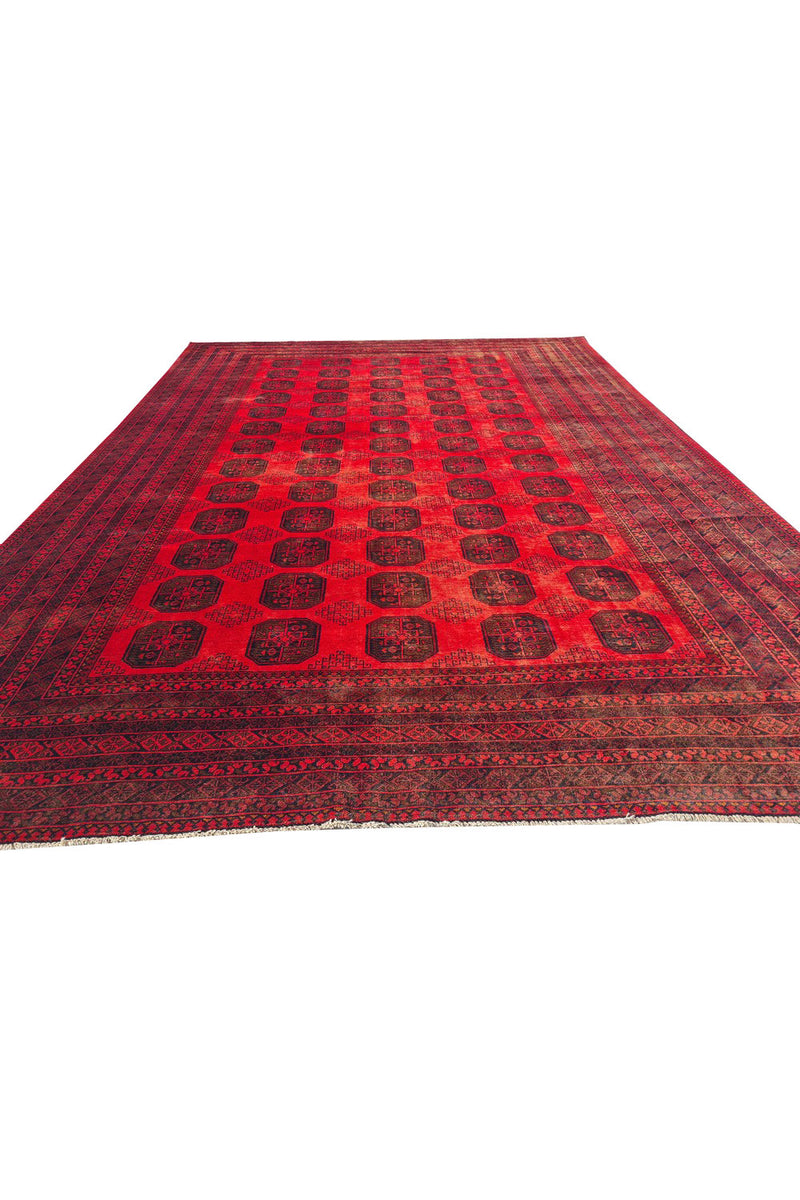 Authentic Hand Knotted Vintage Afghan Turkmen Felpah Wool Area Rug 11.7 x 8.3 Ft (1496 Ger-4)