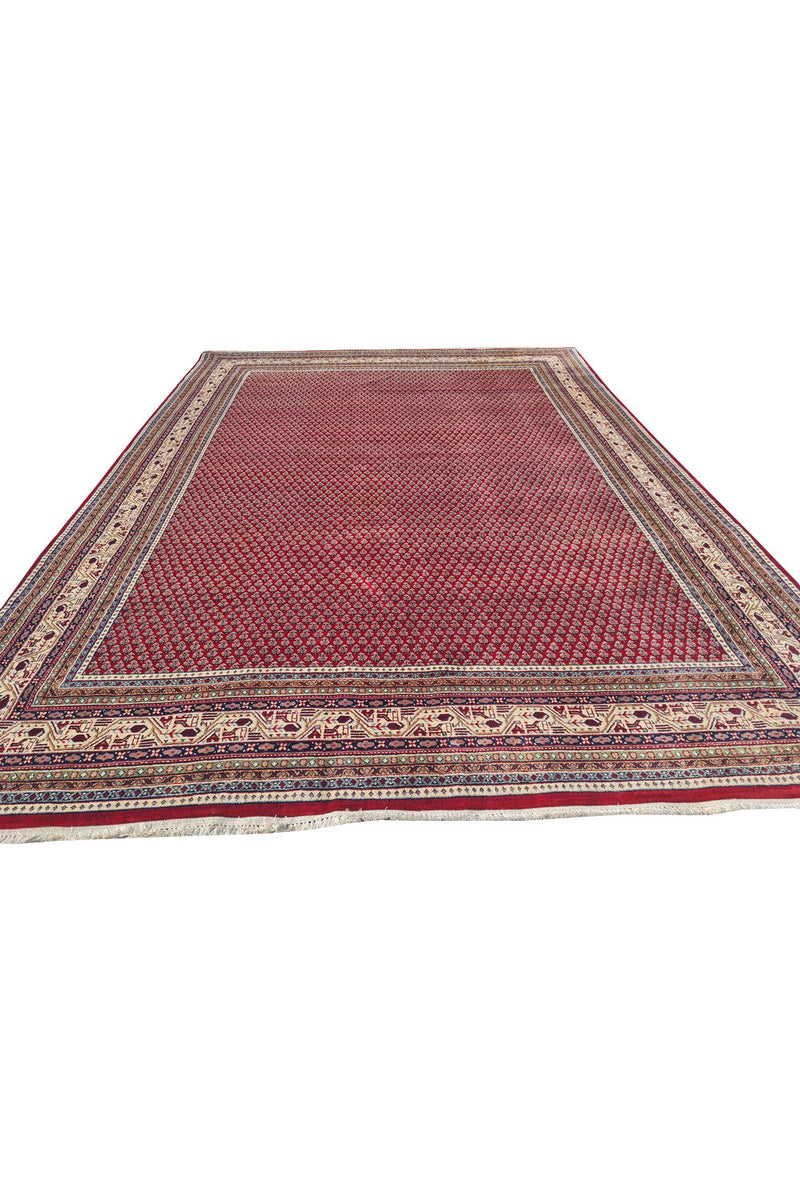 Authentic Hand Knotted Vintage Badam Gul Wool Area Rug 12 x 8 Ft (1501 Ger-4)