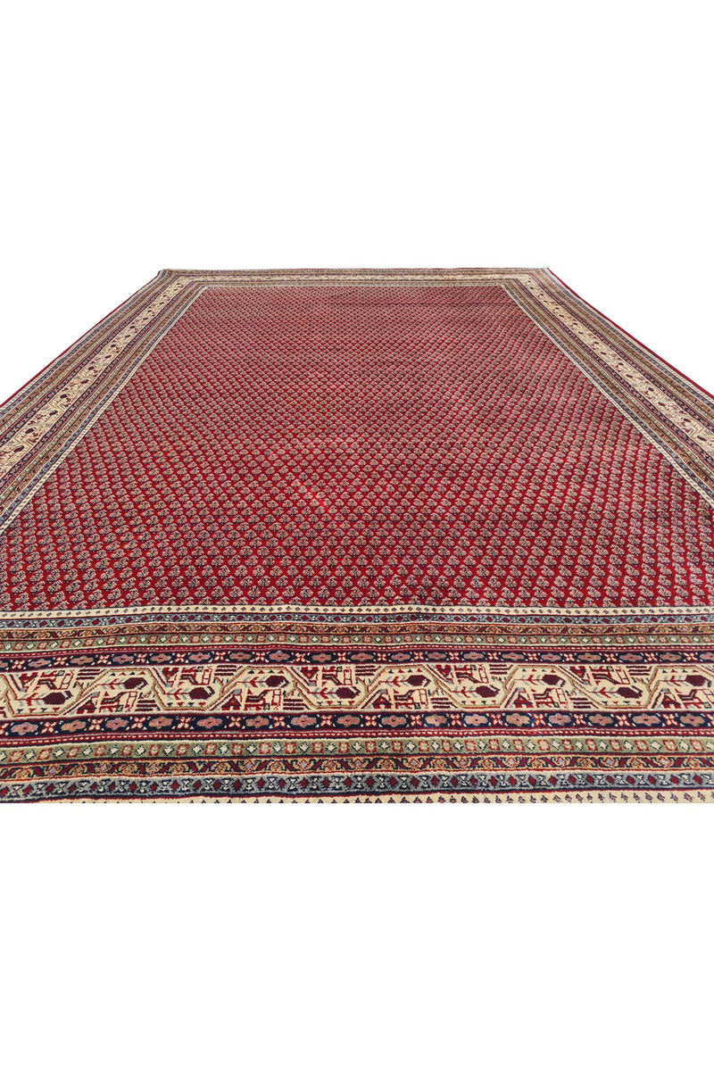 Authentic Hand Knotted Vintage Badam Gul Wool Area Rug 12 x 8 Ft (1501 Ger-4)