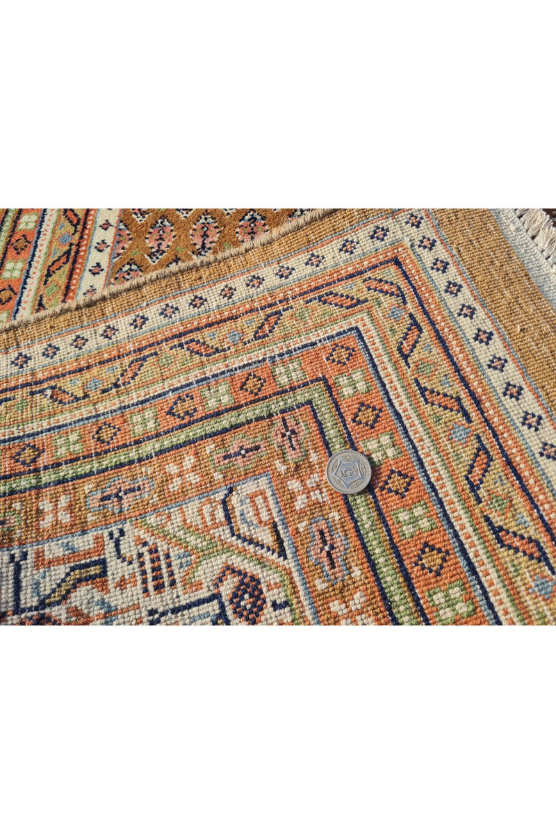 Authentic Hand Knotted Vintage Badam Gul Wool Area Rug 11 x 8 Ft (1505 Ger-4)