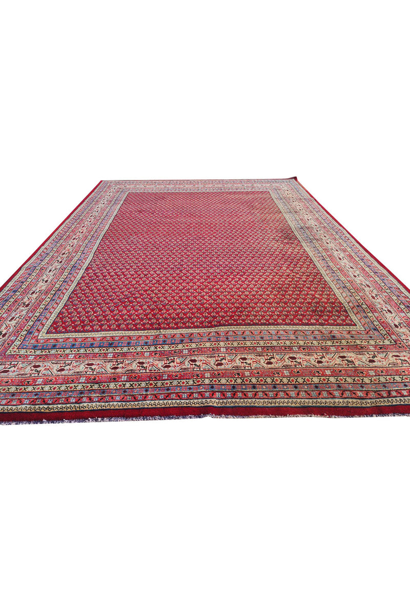 Authentic Hand Knotted Vintage Badam Gul Wool Area Rug 11 x 9 Ft (1509 Ger-4)