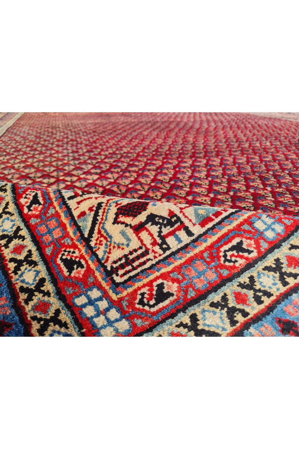 Authentic Hand Knotted Vintage Badam Gul Wool Area Rug 11 x 9 Ft (1509 Ger-4)