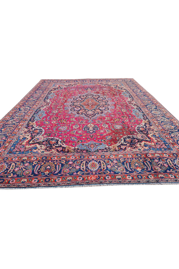 Authentic Hand Knotted Vintage Qashoun Wool Area Rug 13.2 x 10.1 Ft (1513 Ger-4)