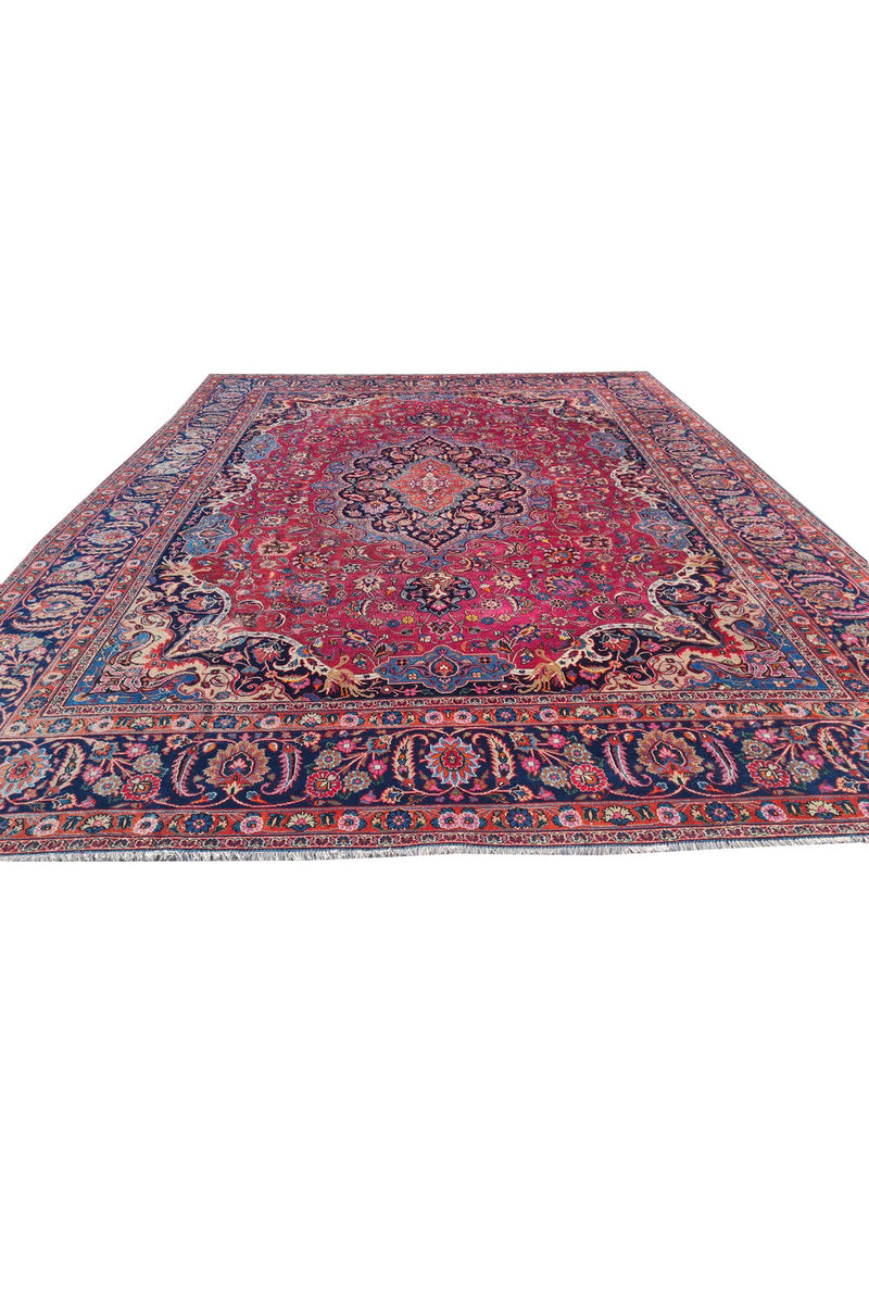 Authentic Hand Knotted Vintage Qashoun Wool Area Rug 13.2 x 10.1 Ft (1513 Ger-4)