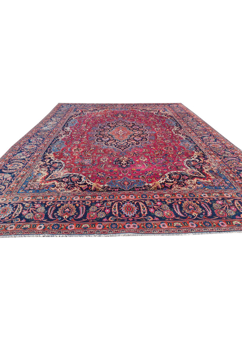 Authentic Hand Knotted Vintage Qashoun Wool Area Rug 13.2 x 10.1 Ft (1513 Ger-4)