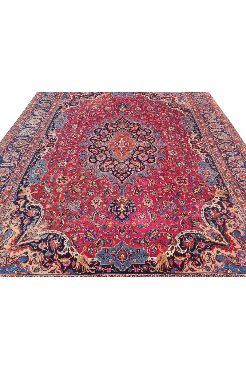 Authentic Hand Knotted Vintage Qashoun Wool Area Rug 13.2 x 10.1 Ft (1513 Ger-4)
