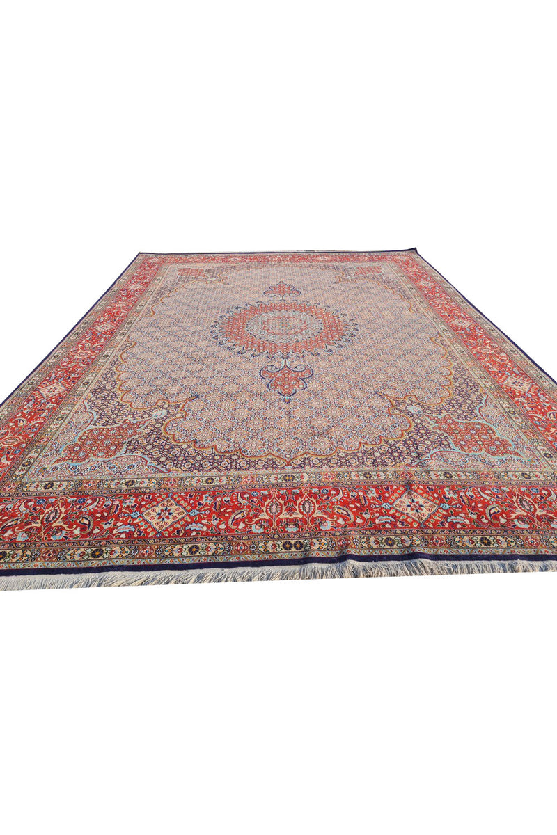 Authentic Hand Knotted Vintage Yamoud Wool Area Rug 12.9 x 9.7 Ft (1516 Ger-4)