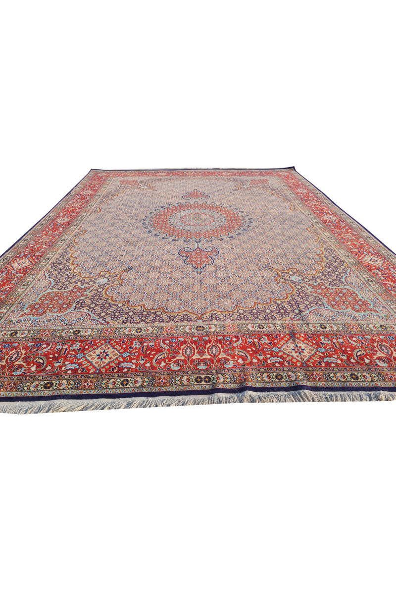 Authentic Hand Knotted Vintage Yamoud Wool Area Rug 12.9 x 9.7 Ft (1516 Ger-4)