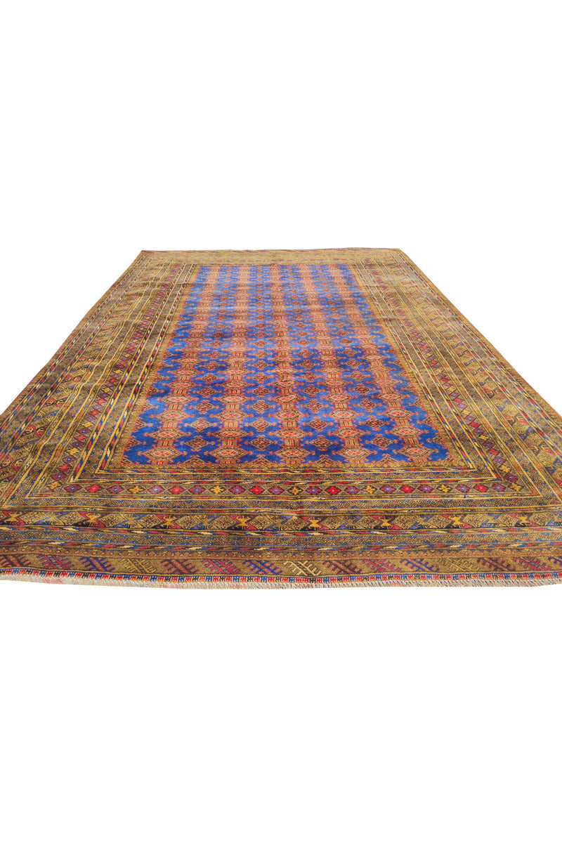 Authentic Hand Knotted Vintage Afghan Dowlatabad Moori Wool Area Rug 10 x 7 Ft (1522 Ger-4)