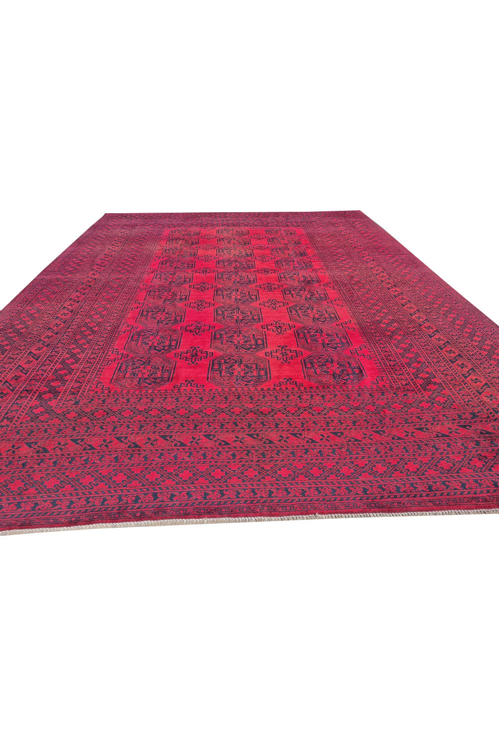 Authentic Hand Knotted Antique Afghan Turkmen Felpah Wool Area Rug 14.1 x 10.5 Ft (1531 Ger-4)