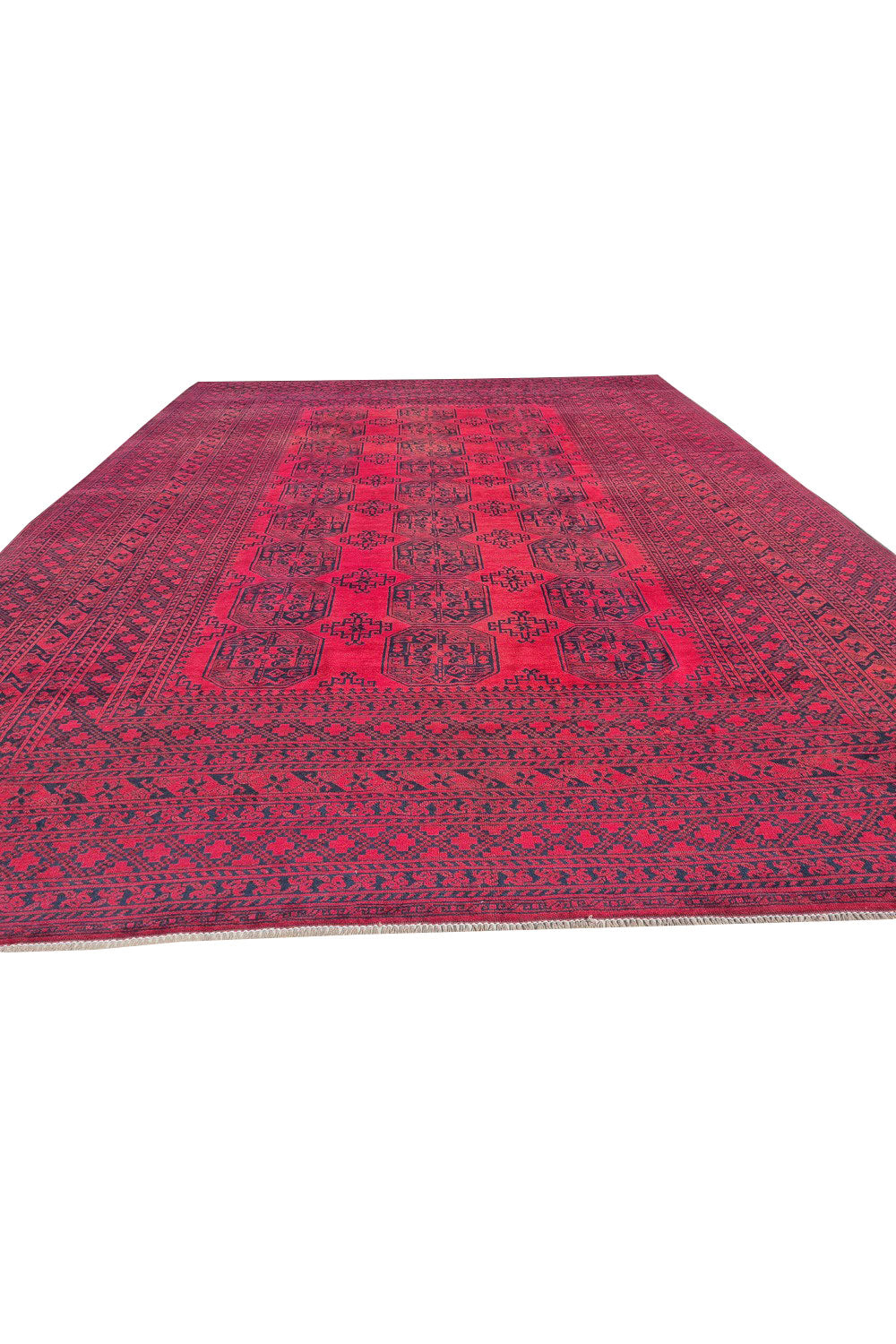 Authentic Hand Knotted Antique Afghan Turkmen Felpah Wool Area Rug 14.1 x 10.5 Ft (1531 Ger-4)