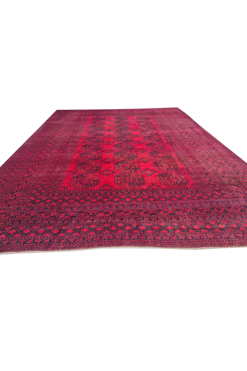 Authentic Hand Knotted Antique Afghan Turkmen Felpah Wool Area Rug 14.1 x 10.5 Ft (1531 Ger-4)