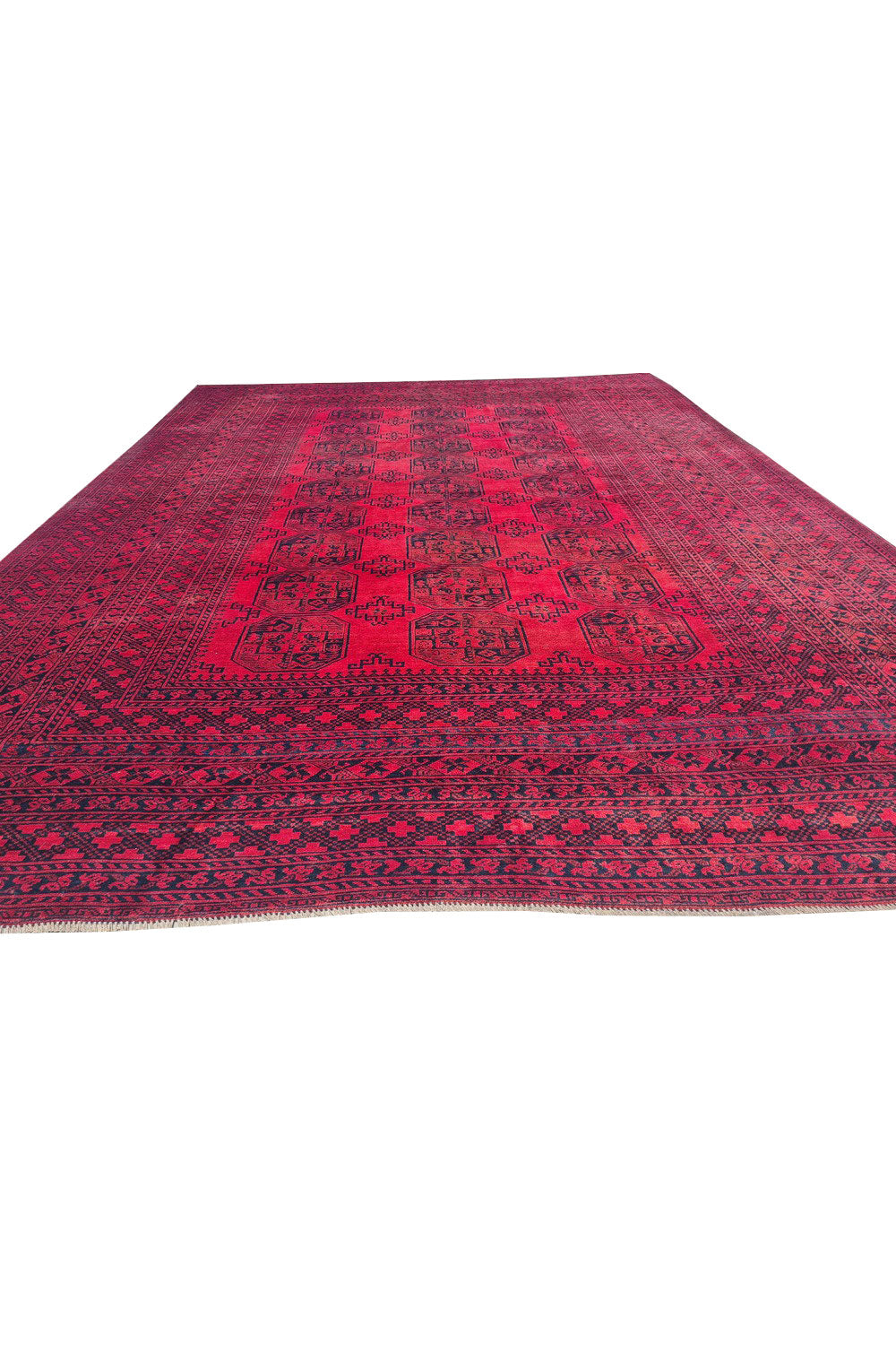 Authentic Hand Knotted Antique Afghan Turkmen Felpah Wool Area Rug 14.1 x 10.5 Ft (1531 Ger-4)