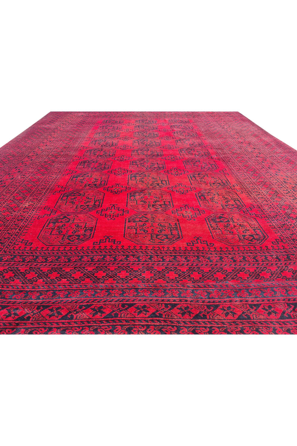 Authentic Hand Knotted Antique Afghan Turkmen Felpah Wool Area Rug 14.1 x 10.5 Ft (1531 Ger-4)