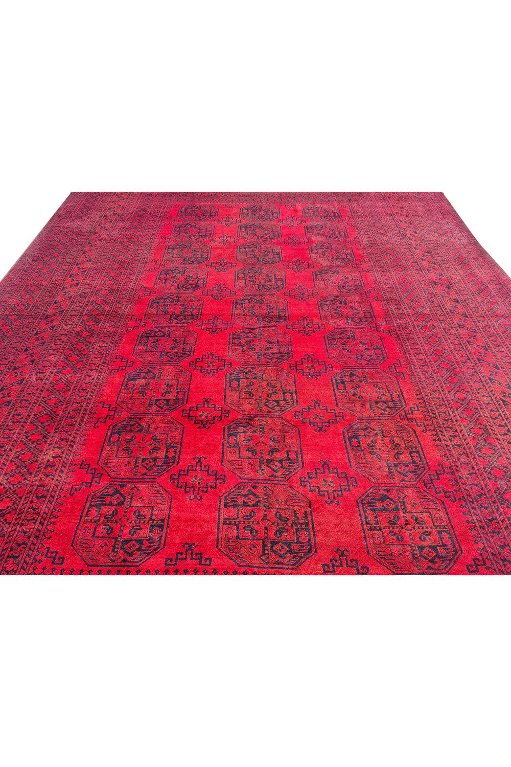 Authentic Hand Knotted Antique Afghan Turkmen Felpah Wool Area Rug 14.1 x 10.5 Ft (1531 Ger-4)