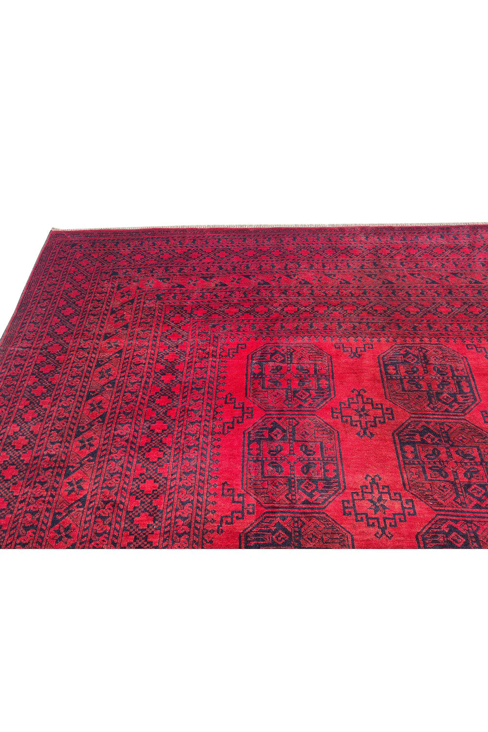 Authentic Hand Knotted Antique Afghan Turkmen Felpah Wool Area Rug 14.1 x 10.5 Ft (1531 Ger-4)