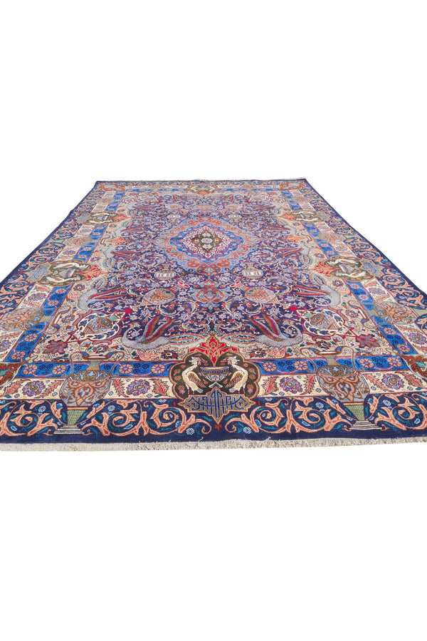 Authentic Hand Knotted Vintage Kashmour Pictorial Wool Area Rug 11.3 x 7.11 Ft (1540 Ger-4)