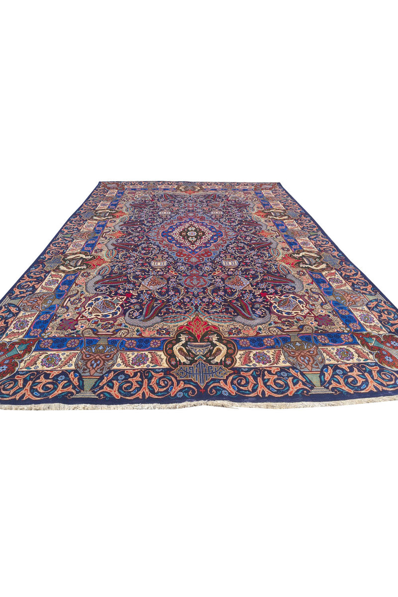 Authentic Hand Knotted Vintage Kashmour Pictorial Wool Area Rug 11.3 x 7.11 Ft (1540 Ger-4)