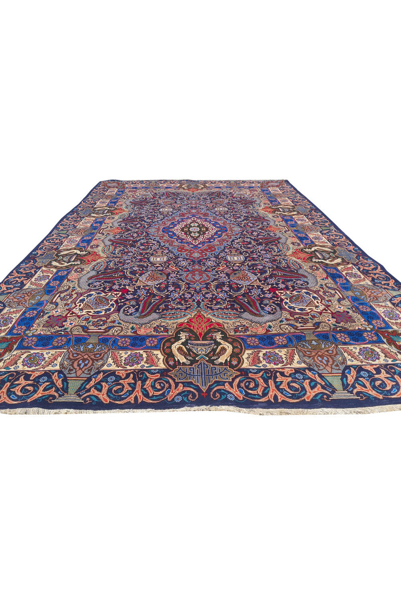 Authentic Hand Knotted Vintage Kashmour Pictorial Wool Area Rug 11.3 x 7.11 Ft (1540 Ger-4)