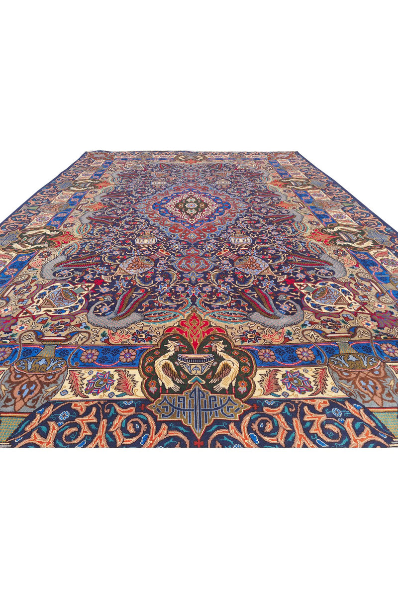Authentic Hand Knotted Vintage Kashmour Pictorial Wool Area Rug 11.3 x 7.11 Ft (1540 Ger-4)